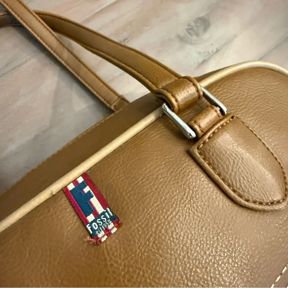Vintage Fossil Y2K yellow /Brown shoulder strap bag Leather - Picture 2 of 16